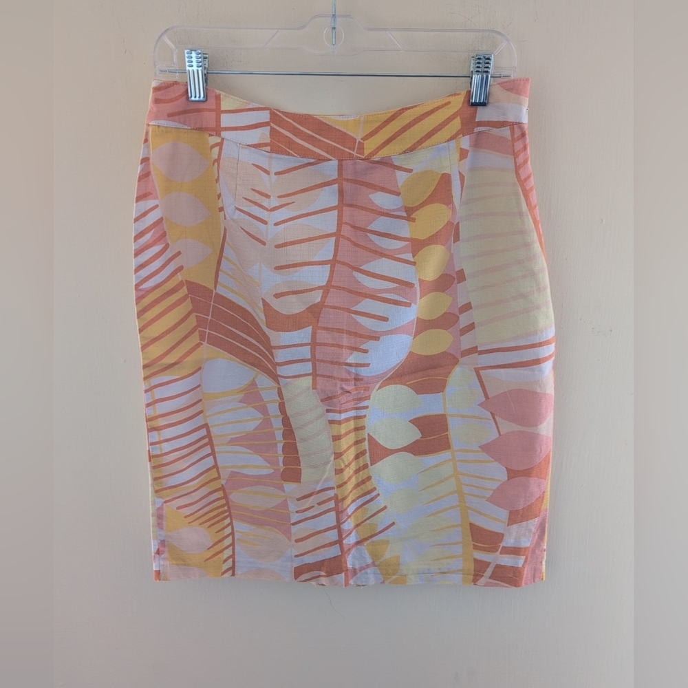 Tori Richard Skirt Women's 10 Orange/Pink Knee Length‎ Straight Honolulu Cotton